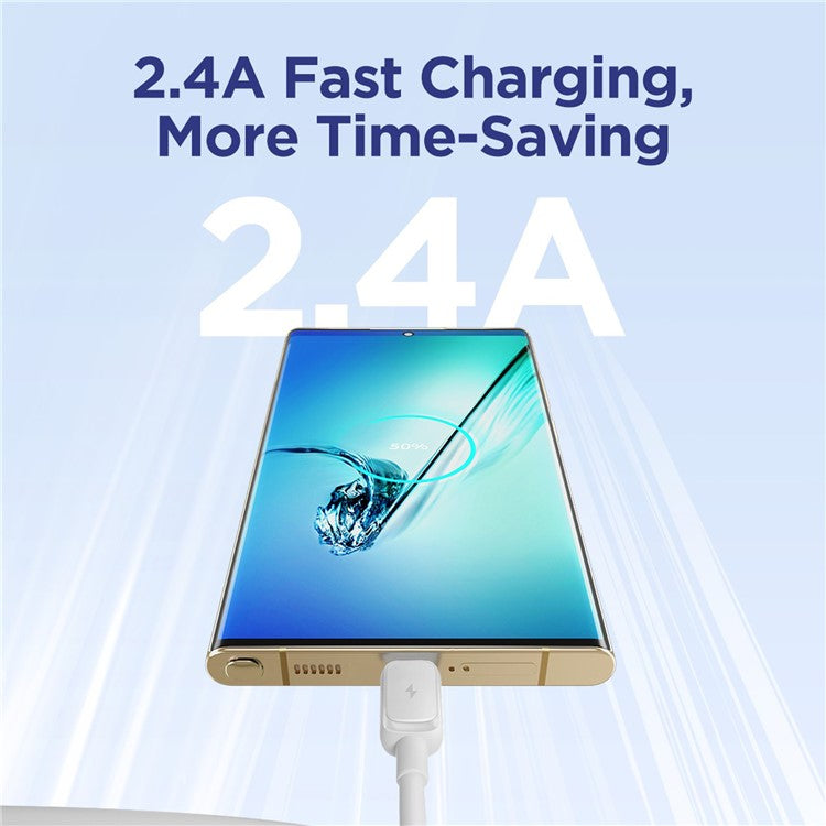 JOYROOM S-AM018A14 Multi-Color Series 1.2m 2.4A USB-A to Micro Cable TPE Fast Charging Data Cord - White