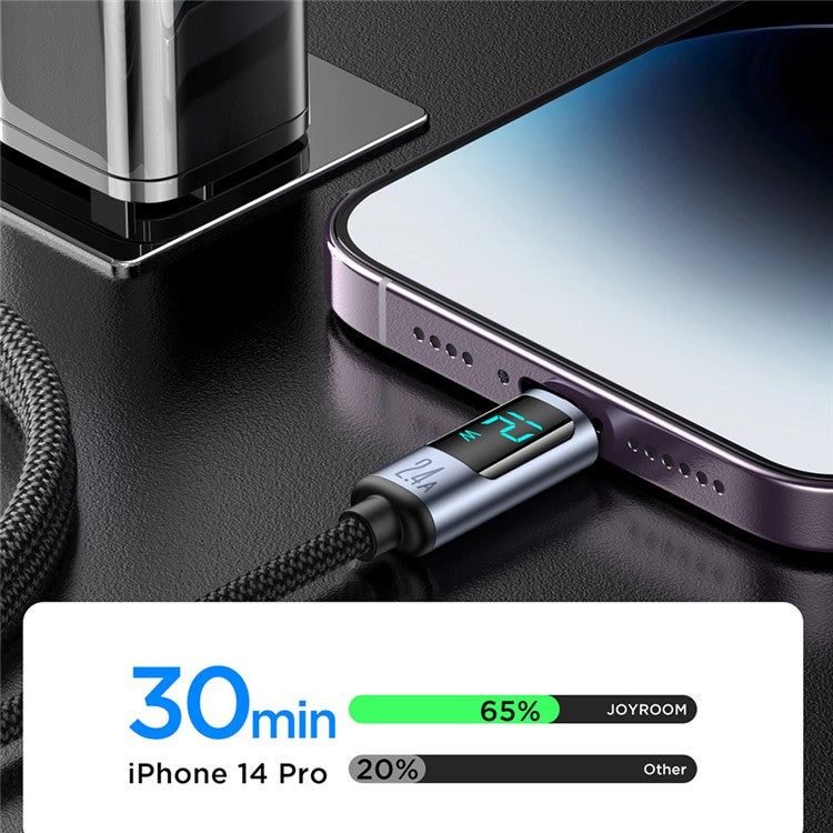 JOYROOM S-AL012A16 Prism Series 2.4A Fast Charging Cable Digital Display USB-A to Lightning Data Cord 1.2m