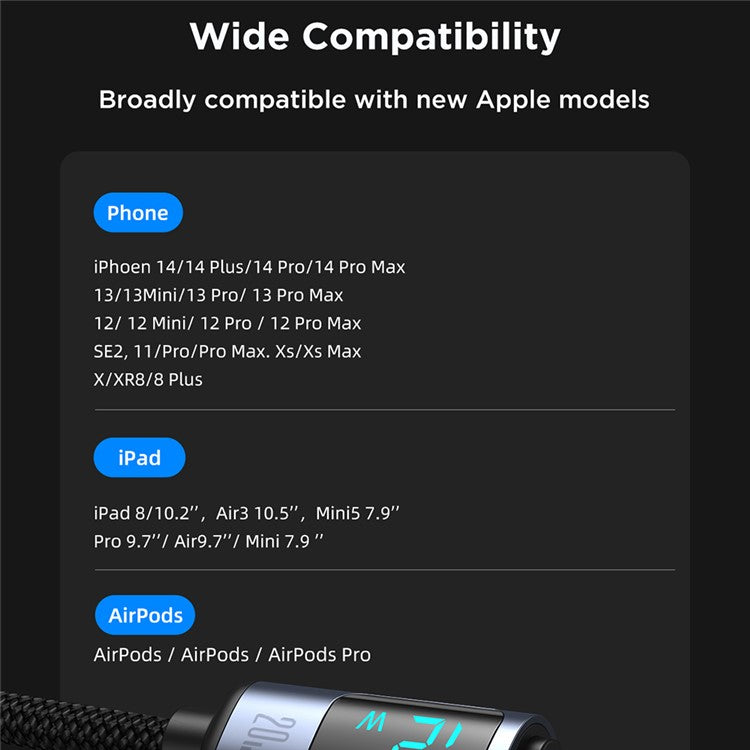 JOYROOM S-AL012A16 Prism Series 2.4A Fast Charging Cable Digital Display USB-A to Lightning Data Cord 1.2m