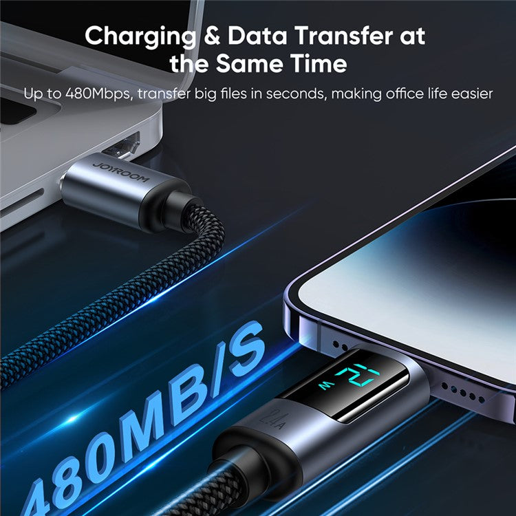 JOYROOM S-AL012A16 Prism Series 2.4A Fast Charging Cable Digital Display USB-A to Lightning Data Cord 1.2m