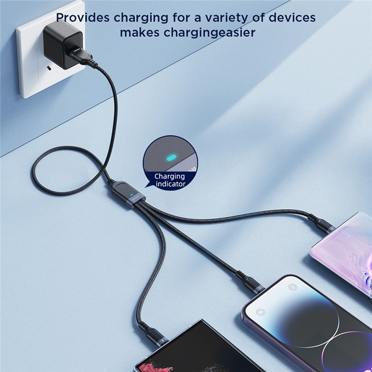 JOYROOM S-1T3018A18 30cm Multi-use Series for iPhone 15 Series 3-in-1 Lightning+Type-C+Micro 3.5A Data Cable for Power Bank