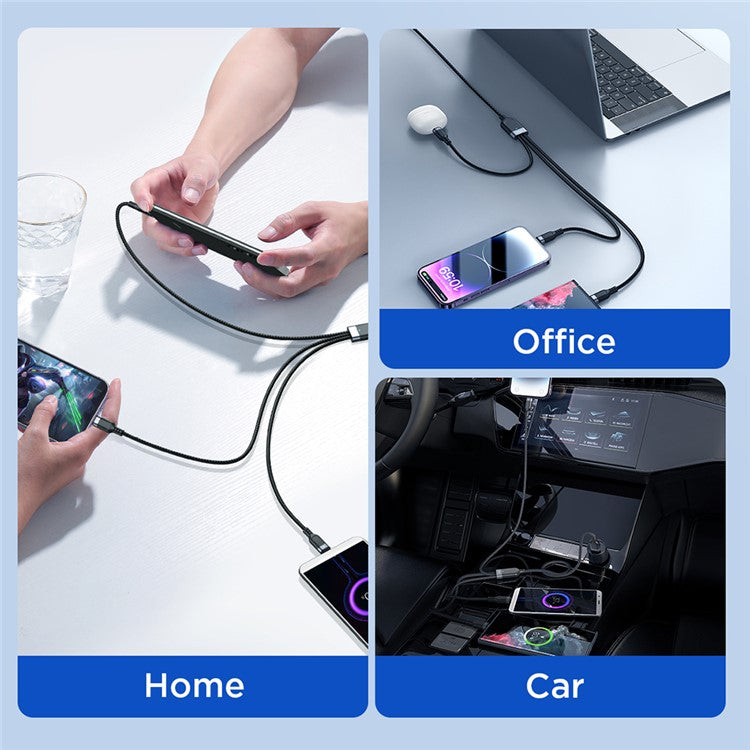 JOYROOM S-1T3018A18 30cm Multi-use Series for iPhone 15 Series 3-in-1 Lightning+Type-C+Micro 3.5A Data Cable for Power Bank