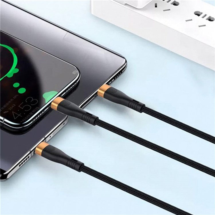 For iPhone 15 Series 1.2m PD 100W 3-in-1 Type-C to Lightning+Type-C+Micro Data Cable Phone Fast Charging Nylon Cable - Black / Gold
