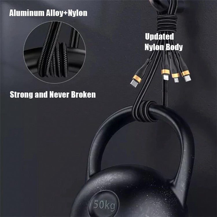 For iPhone 15 Series 1.2m PD 100W 3-in-1 Type-C to Lightning+Type-C+Micro Data Cable Phone Fast Charging Nylon Cable - Black / Gold