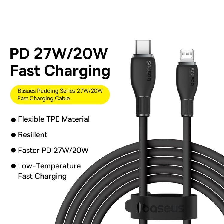 BASEUS Pudding Series Fast Charging Cable Type-C to iP 20W, 2m 480Mbps Charging Data Cable - Black