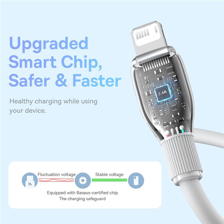 BASEUS Pudding Series Fast Charging Data Cable USB to iP 2.4A 1.2m Charging Cord Support 480Mbps Transmission - White