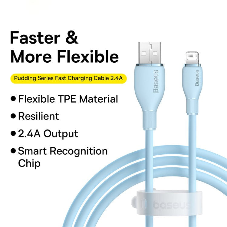 BASEUS Pudding Series Fast Charging Data Cable USB to iP 2.4A 1.2m Charging Cord Support 480Mbps Transmission - Blue