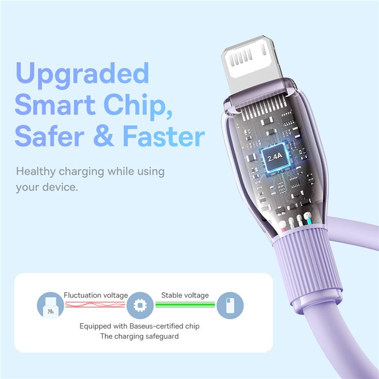 BASEUS Pudding Series Fast Charging Data Cable USB to iP 2.4A 1.2m Charging Cord Support 480Mbps Transmission - Purple