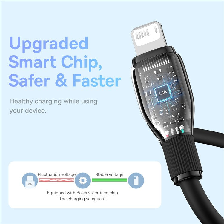 BASEUS Pudding Series USB to iP 2.4A Fast Charging Cable 2m 480Mbps Charging Data Cord - Black