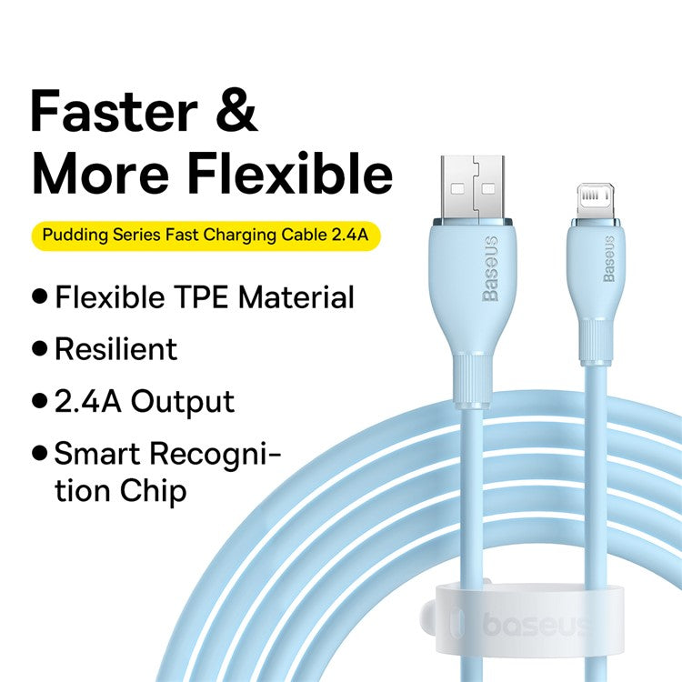 BASEUS Pudding Series USB to iP 2.4A Fast Charging Cable 2m 480Mbps Charging Data Cord - Blue