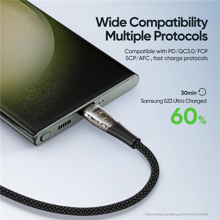 DUZZONA A6 1m USB C to USB C Cable PD 65W Fast Charging PVC Nylon Braided Data Cord for iPhone 16-15 Series / Huawei Mate 60 / Xiaomi