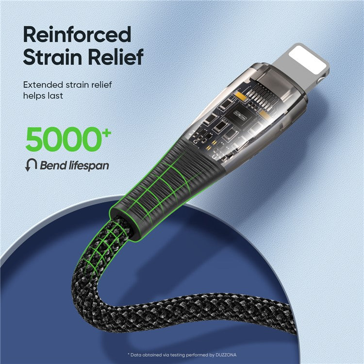 DUZZONA A5 1m PD 20W USB C to Lightning Fast Charging Cable PVC Nylon Braided Charger Cord 480Mbps Speed Transmission Sync