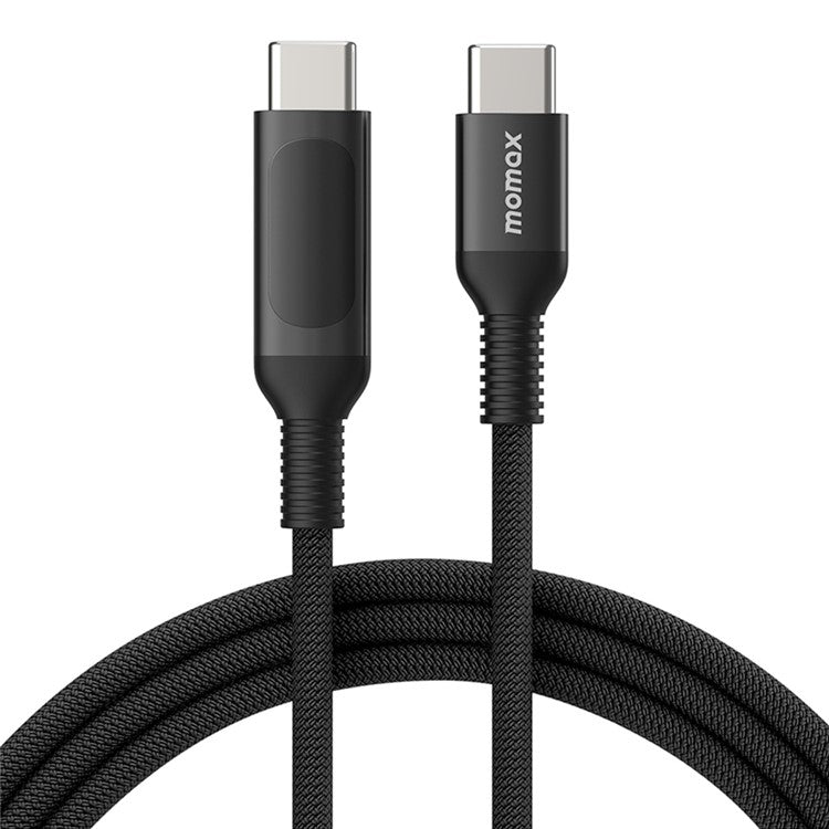 MOMAX for iPhone 15 Series Digital Display PD Fast Charging Data Cable USB-C to USB-C Braided Charging Cord (1.2m, Black)
