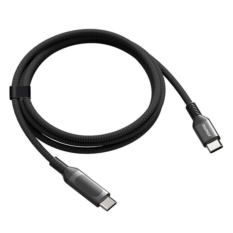 MOMAX for iPhone 15 Series Digital Display PD Fast Charging Data Cable USB-C to USB-C Braided Charging Cord (1.2m, Black)
