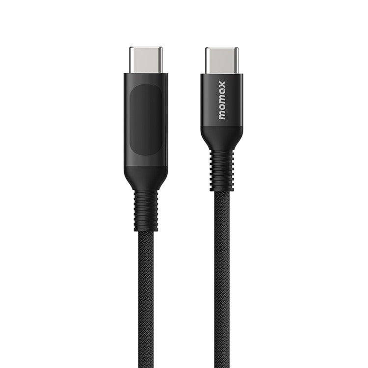 MOMAX for iPhone 15 Series Digital Display PD Fast Charging Data Cable USB-C to USB-C Braided Charging Cord (1.2m, Black)