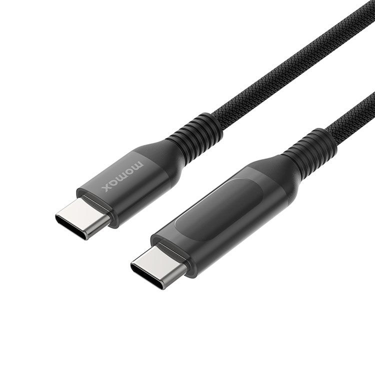 MOMAX for iPhone 15 Series Digital Display PD Fast Charging Data Cable USB-C to USB-C Braided Charging Cord (1.2m, Black)
