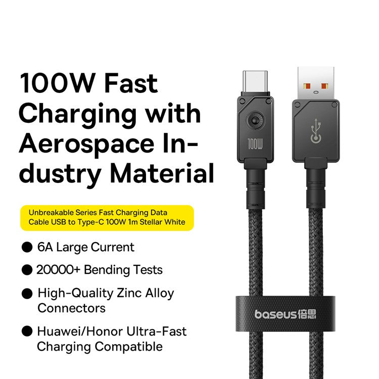 BASEUS Unbreakable Series 2m USB to Type-C Braided Data Cable Support 100W Fast Charging - Cluster Black