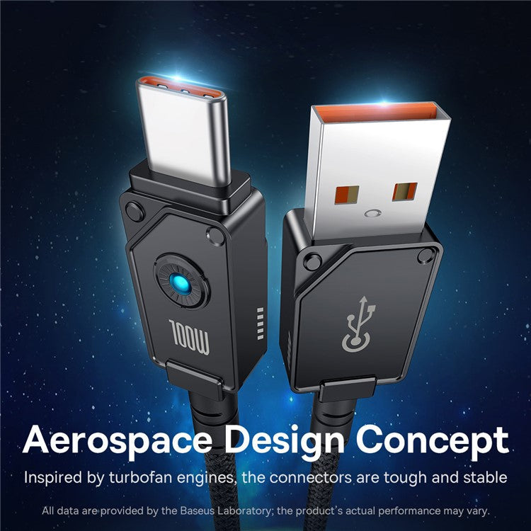 BASEUS Unbreakable Series 2m USB to Type-C Braided Data Cable Support 100W Fast Charging - Cluster Black