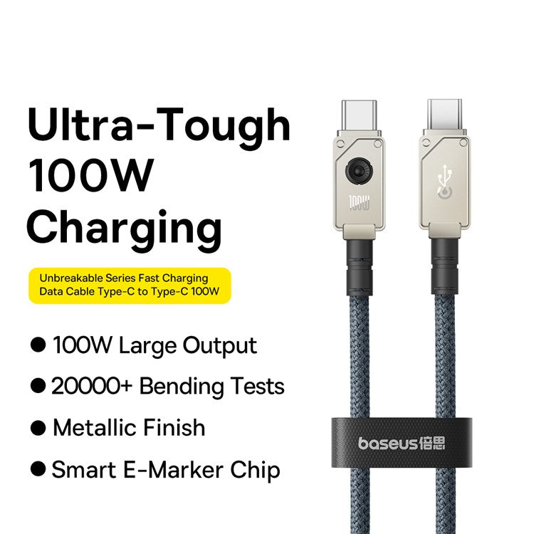 BASEUS Unbreakable Series for iPhone 15 Series 1m Type-C to Type-C 100W Fast Charging Data Cable - Stellar White