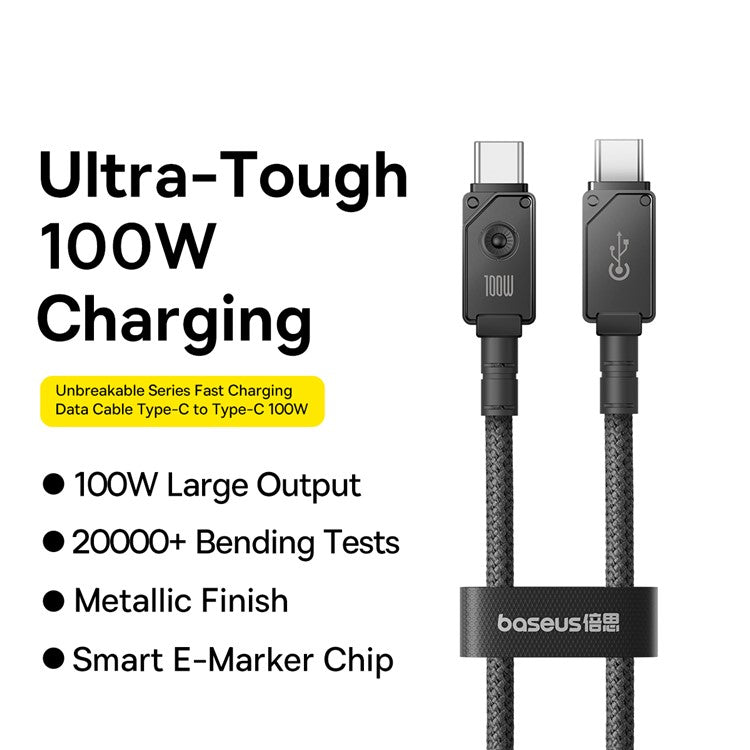 BASEUS Unbreakable Series for iPhone 15 Series 1m Type-C to Type-C 100W Fast Charging Data Cable - Cluster Black