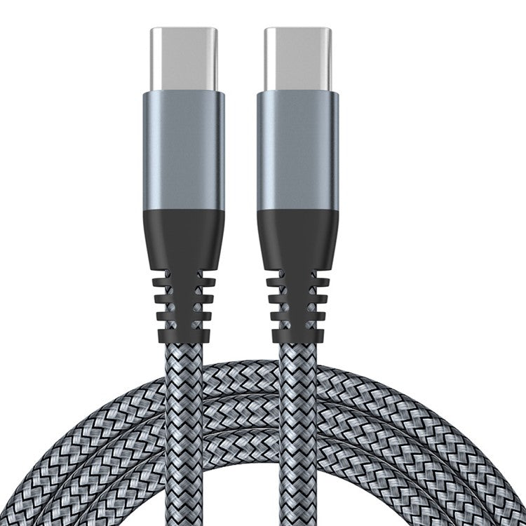 For iPhone 15 Series 3m Type-C to Type-C PD 60W Charging Cable Nylon Braided USB2.0 Data Cable for Cell Phones, Tablets, Laptops - Grey