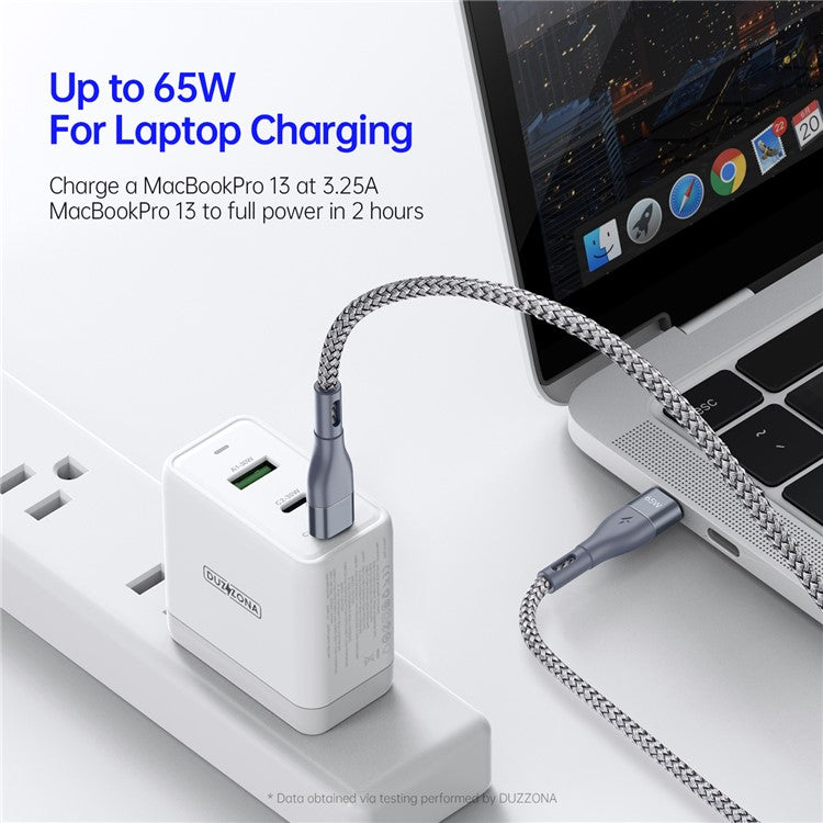 DUZZONA A2 3m PD 65W Fast Charging USB-C to USB-C Cable Nylon Braided Data Cord for iPhone 16-15 Series - Grey