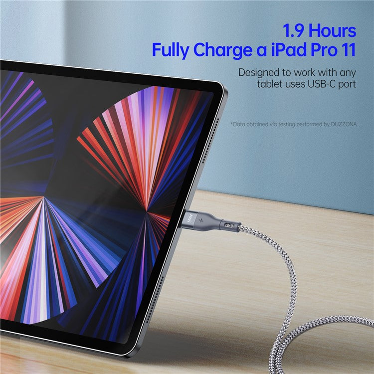 DUZZONA A2 3m PD 65W Fast Charging USB-C to USB-C Cable Nylon Braided Data Cord for iPhone 16-15 Series - Grey