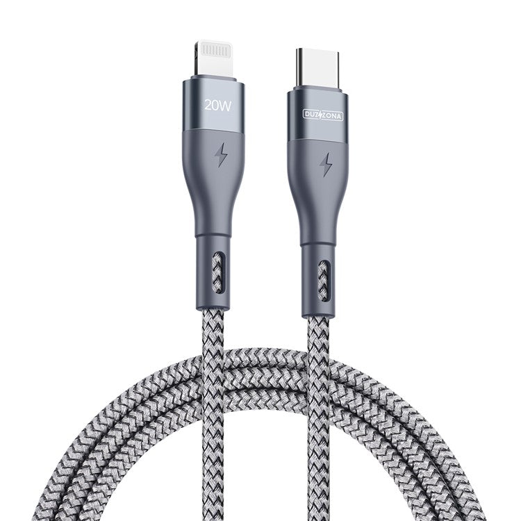 DUZZONA A1 3m USB-C to Lightning Fast Charging Cable Nylon Braided PD 20W Data Cord - Grey