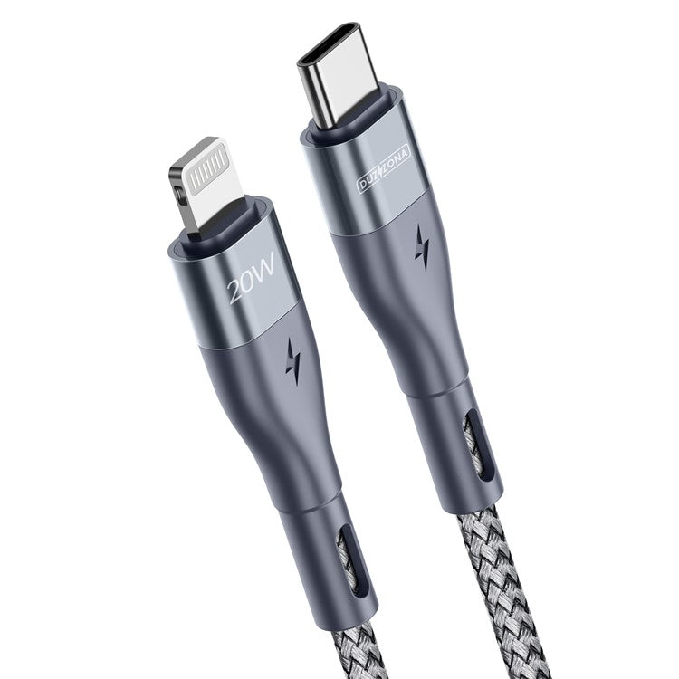 DUZZONA A1 3m USB-C to Lightning Fast Charging Cable Nylon Braided PD 20W Data Cord - Grey