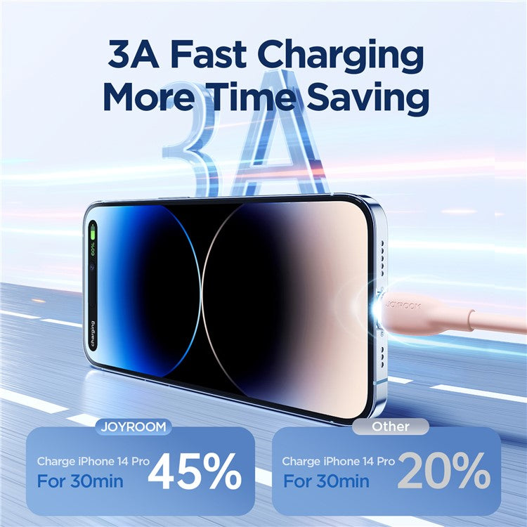 JOYROOM SA29-AL3 Colorful Series 1.2m 3A Fast Charging USB-A to Lightning Cable Liquid Silicone Data Cord - Pink