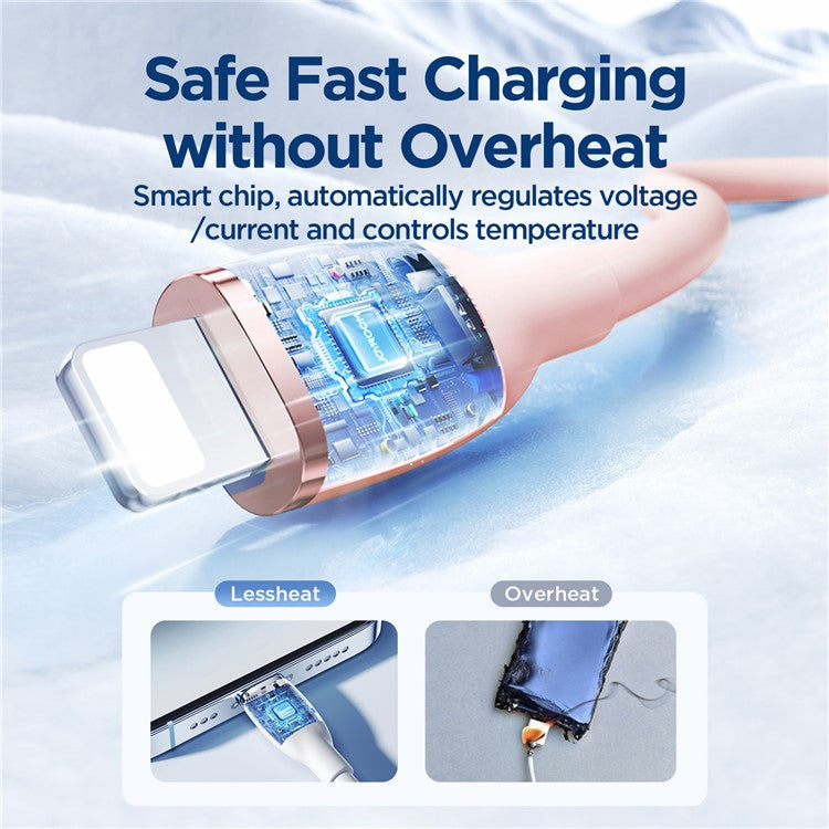 JOYROOM SA29-AL3 Colorful Series 1.2m 3A Fast Charging USB-A to Lightning Cable Liquid Silicone Data Cord - Pink