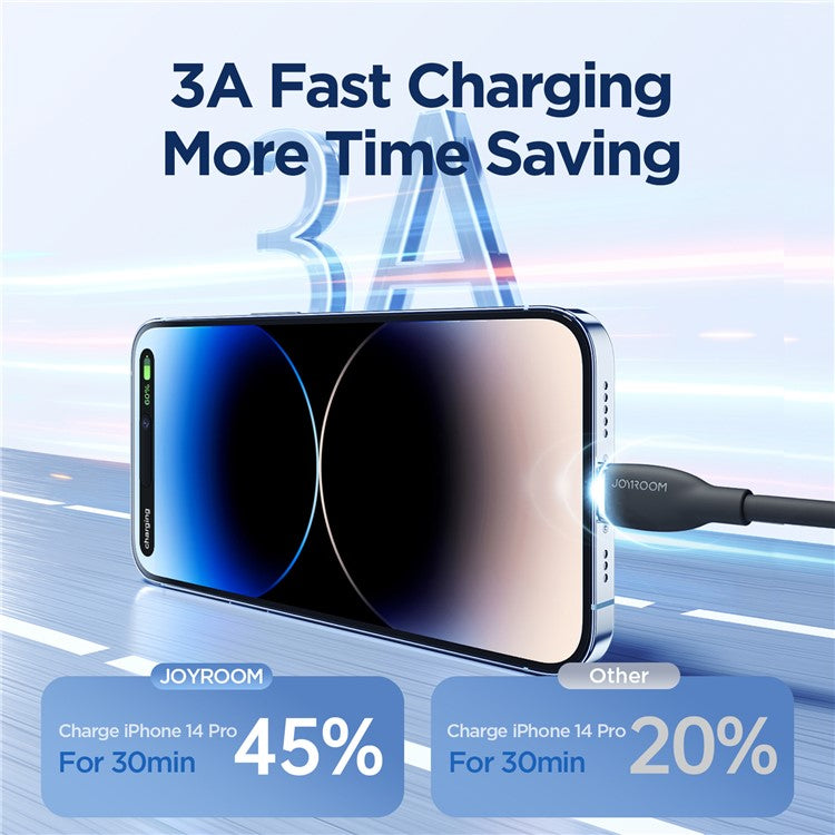 JOYROOM SA29-AL3 Colorful Series 1.2m 3A Fast Charging USB-A to Lightning Cable Liquid Silicone Data Cord - Black
