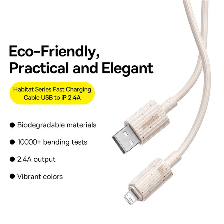 BASEUS Habitat Series 2m USB to iP Biodegradable Fast Charging Cord 2.4A Phone Data Cable - Pink