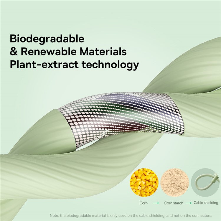 BASEUS Habitat Series 2m USB to iP Biodegradable Fast Charging Cord 2.4A Phone Data Cable - Green