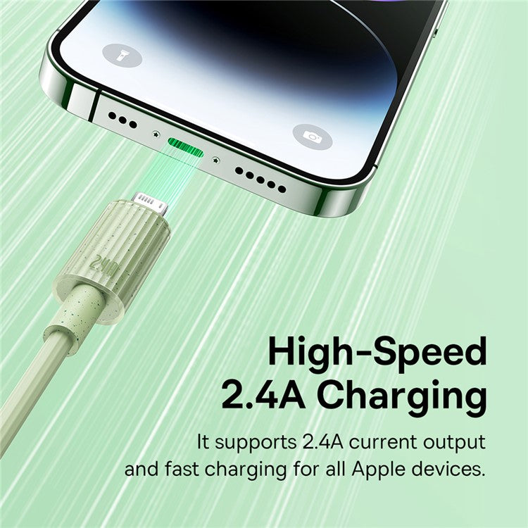 BASEUS Habitat Series 2m USB to iP Biodegradable Fast Charging Cord 2.4A Phone Data Cable - Green