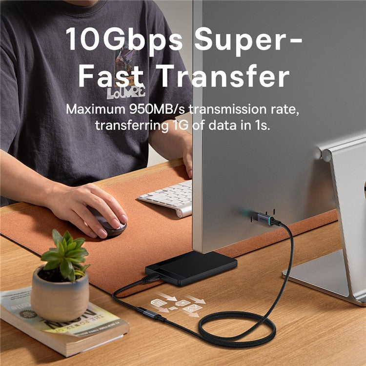 BASEUS High Definition Series for iPhone 15 Series 0.5m 10Gbps Type-C Extension Cable 4K@60Hz Clarity Braided Fast Charging Cable, Black