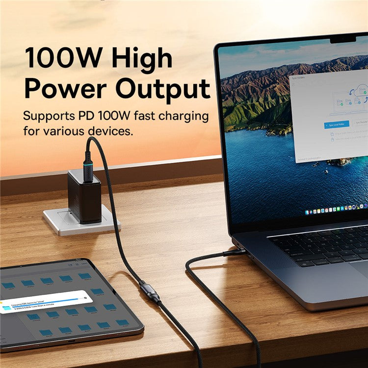 BASEUS High Definition Series for iPhone 15 Series 0.5m 10Gbps Type-C Extension Cable 4K@60Hz Clarity Braided Fast Charging Cable, Black