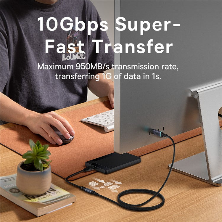 BASEUS High Definition Series for iPhone 15 Series 1m 4K@60Hz Clarity Type-C Extension Cable 10Gbps Braided Fast Charging Cable, Black