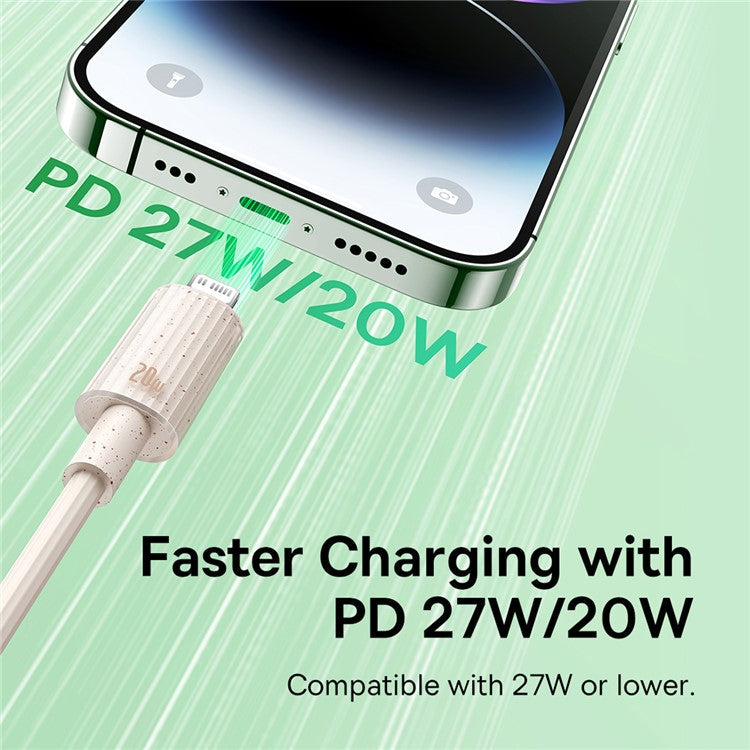 BASEUS Habitat Series 2m Type-C to iP Fast Charging Cable PD 20W Biodegradable Phone Data Cable - Pink