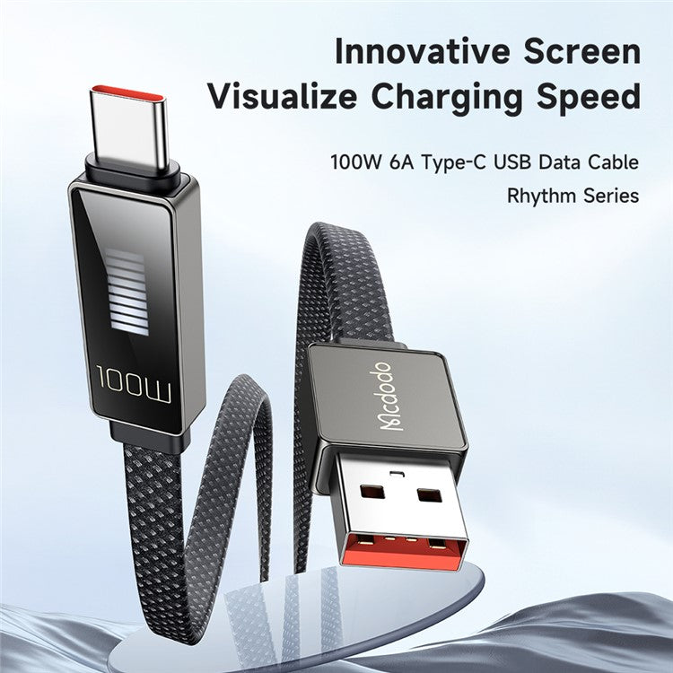 MCDODO CA-4980 MDD Rhythm Series for iPhone 15 Series 1.2m PD 100W USB to Type-C Data Cable with 9-level Light Display - Black