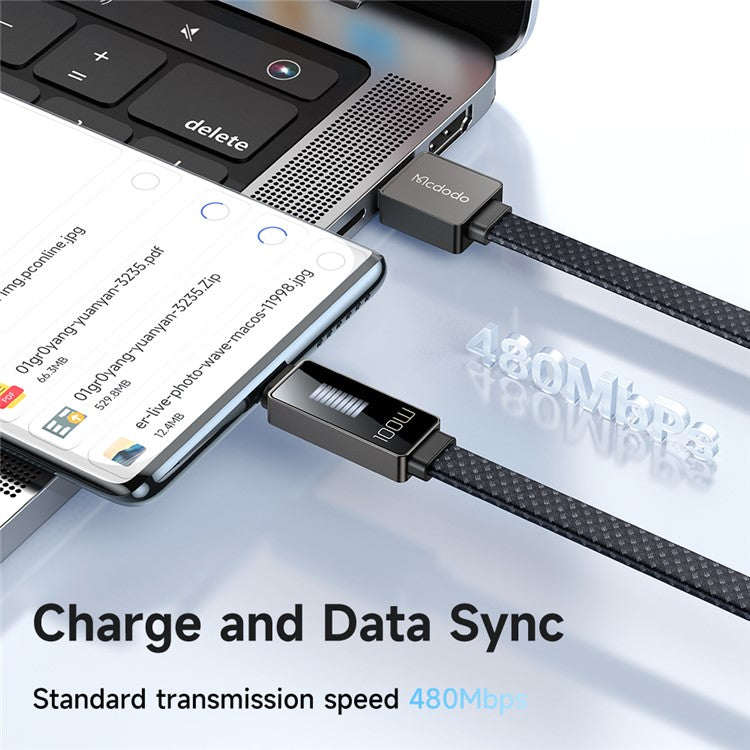 MCDODO CA-4980 MDD Rhythm Series for iPhone 15 Series 1.2m PD 100W USB to Type-C Data Cable with 9-level Light Display - Black