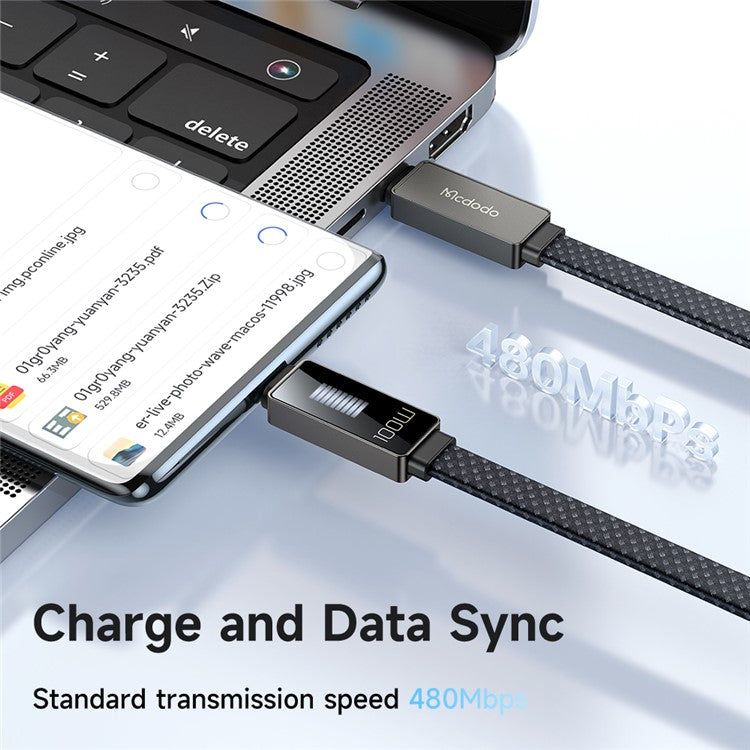 MCDODO CA-4470 Rhythm Series for iPhone 15 Series 1.2m PD 100W Type-C to Type-C Data Cable with 9-level Light Display, Black