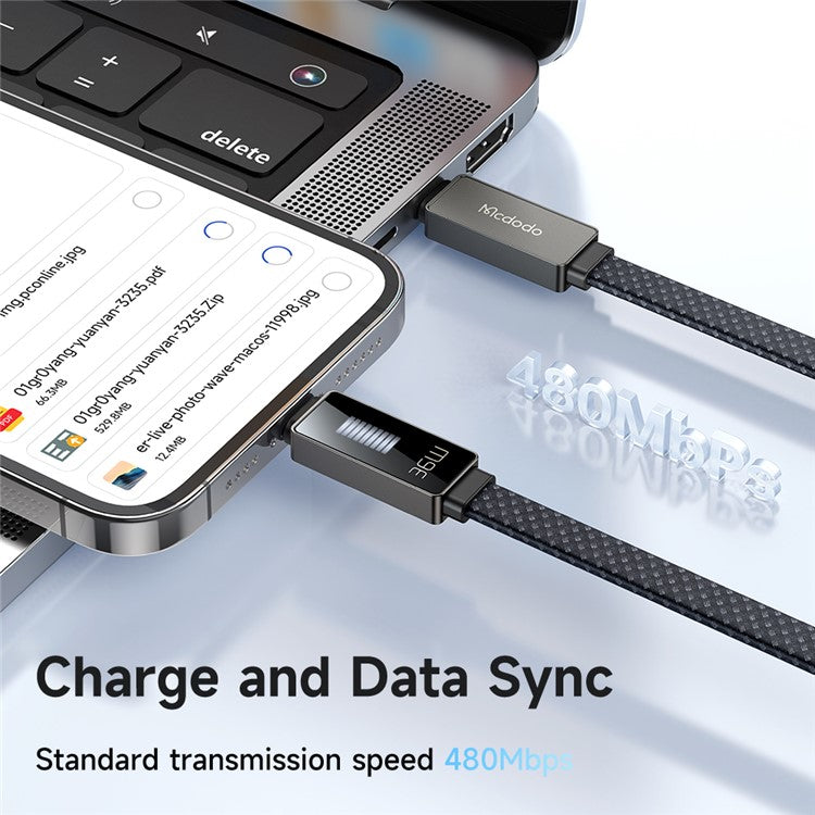 MCDODO CA-4960 Rhythm Series 1.2m PD 36W Fast Charging Type-C to Lightning Data Cable, Black