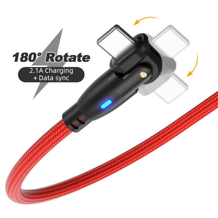 ENKAY 2m 2.1A Charging Wire USB to Lightning 180 Degree Rotate Data Cable with LED Indicator - Red