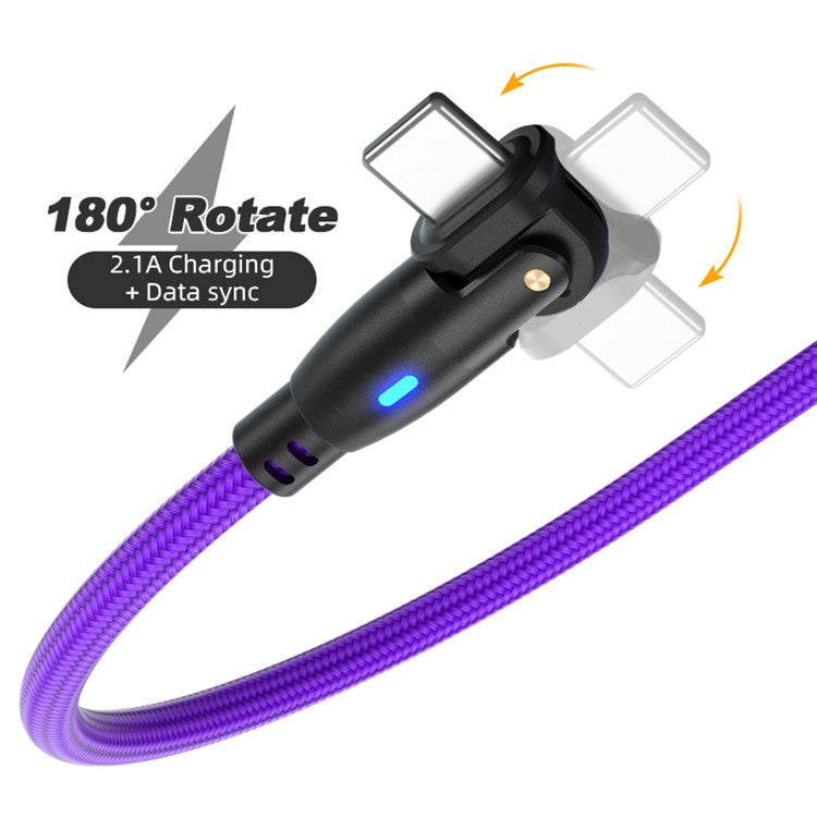 ENKAY 2m 2.1A Charging Wire USB to Lightning 180 Degree Rotate Data Cable with LED Indicator - Purple