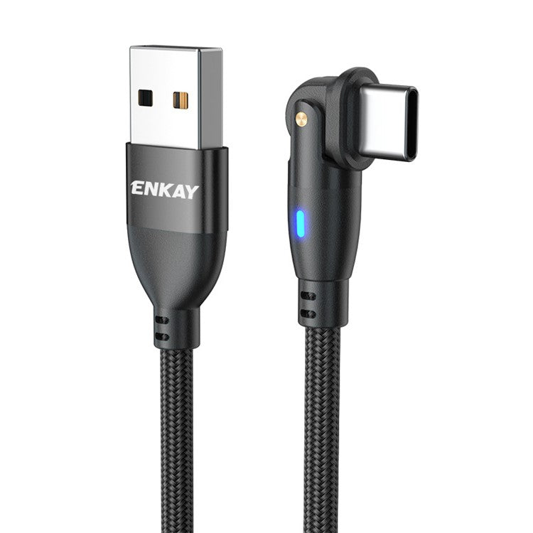 ENKAY 1m USB to Type-C 180 Degree Rotate 3A Fast Charging Data Cable with LED Indicator - Black