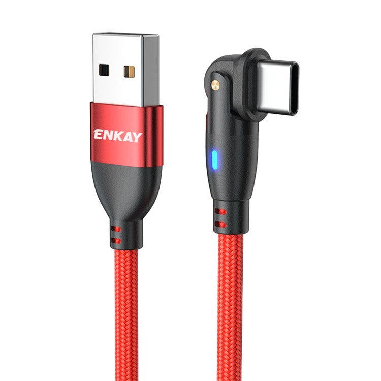 ENKAY 1m USB to Type-C 180 Degree Rotate 3A Fast Charging Data Cable with LED Indicator - Red