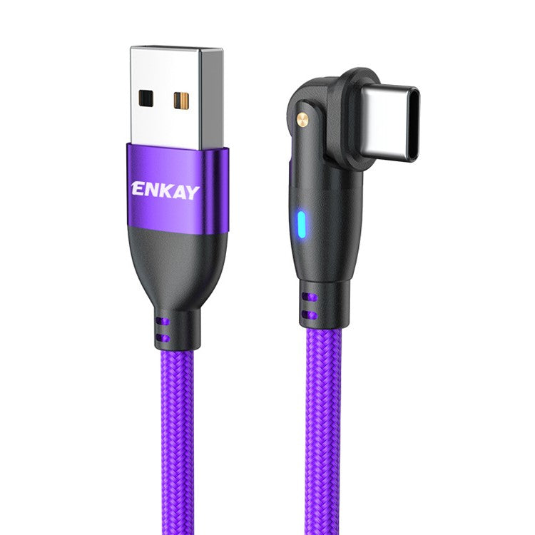 ENKAY 1m USB to Type-C 180 Degree Rotate 3A Fast Charging Data Cable with LED Indicator - Purple