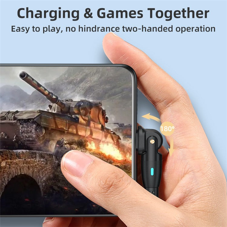 ENKAY 2m 3A Fast Charging USB to Type-C 180 Degree Rotate Nylon Braided Data Cable with LED Indicator - Purple