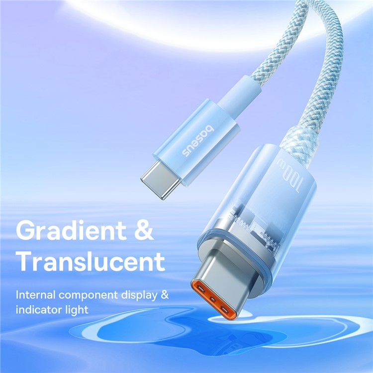 BASEUS Explorer Series for iPhone 15 Series 100W PD Fast Charging Cable with Smart Temperature Control Type-C to Type-C Data Cable, 1m - Blue